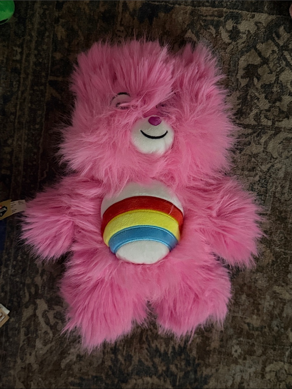 CAREBEAR- Pink Fuzzy Rainbow Plush Bear - Kids Toy